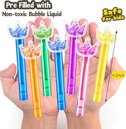 24PCS Glitter Crown Bubble Wands Toys for Kids, Princess Birthday Party Favors Supplies Decorations, Classroom Prizes, Pinata Fillers, Goodie Bag Stuffers Gifts