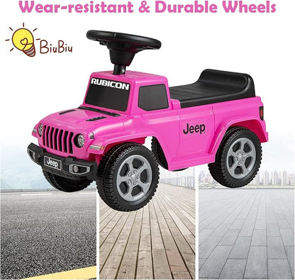 INFANS Kids Ride On Push Car, Licensed Jeep Foot-to-Floor Sliding Toddler Toy with Engine Sound, Horn, Under Seat Storage, Baby Walking Racer Gift for Boys Girls Age 1.5-3 (Pink)