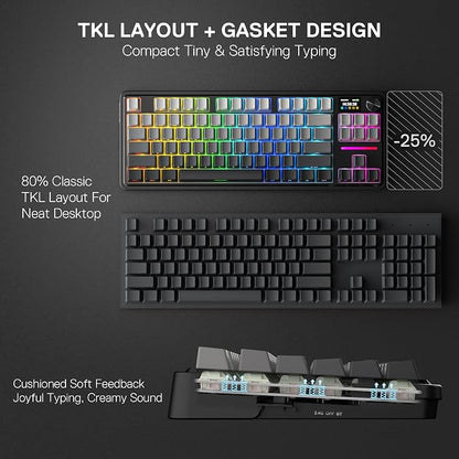 Redragon K743 PRO GB 80% Gasket RGB Gaming Keyboard w/Hype 1.14’’ TFT Screen & Knob, 84 Keys Mechanical Keyboard, 5-Layer Noise Dampening, Hot-Swap South-Facing RGB Socket, Gradient PBT Keycaps