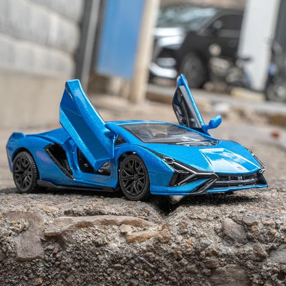 BDTCTK Lamborghini Sián FKP37 Diecast Car Models,1/36 Zinc Alloy Toy Pull Back Vehicles Toy Cars for Toddlers Kids Boys Girls Gift (Blue)