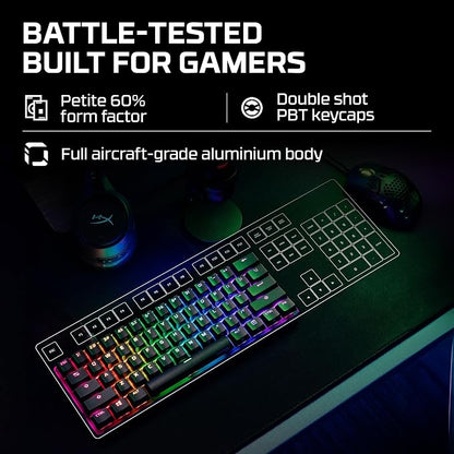 HyperX Alloy Origins 60 - Mechanical Gaming Keyboard - Ultra Compact 60% Form Factor - Tactile Aqua Switch - Double Shot PBT Keycaps - RGB LED Backlit - NGENUITY Software Compatible,Black