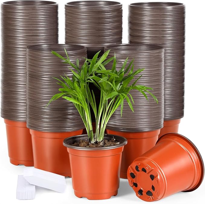 300 Pack 4 Inch Plastic Nursery Pots for Plants, Small Seedling Pots Succulent Pots Flower Pots with Drainage Holes, Come with 300pcs Plant Labels