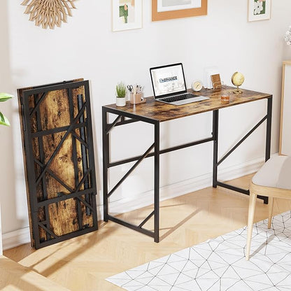 Elephance Folding Desk Writing Computer Desk for Home Office No-Assembly | Study Office Desk,Foldable Table for Small Spaces,39.4 inch,Rustic Brown