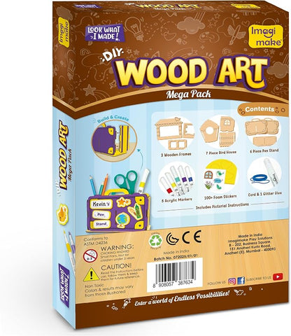 Imagimake DIY Wood Art Mega Pack | Build Wooden Bird House, 3 Photo Frames & Pen Stand | Glitter Glue | Painting Crafts for Kids | 100+ Foam Stickers | Boys & Girls Birthday Gifts Age 5,6,7,8,9
