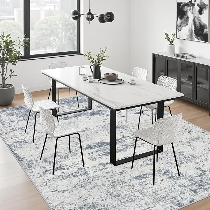 5x7 Area Rug Living Room Rug: Washable Modern Abstract Soft Thin Rug Indoor Floor No Slip Carpet for Bedroom Dining Room Farmhouse Nursery Home Office - Blue Grey
