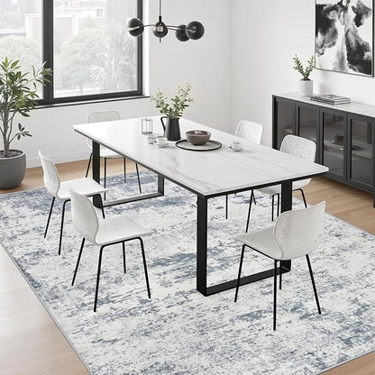 5x7 Area Rug Living Room Rug: Washable Modern Abstract Soft Thin Rug Indoor Floor No Slip Carpet for Bedroom Dining Room Farmhouse Nursery Home Office - Blue Grey