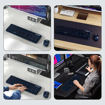 FOPETT Wireless Keyboard and Mouse Combo, 104 Keys Full-Sized 2.4 GHz Round Keycap Colorful Keyboards, USB Receiver Plug and Play, for Windows, Mac, PC, Laptop, Desktop (DarkBlue)