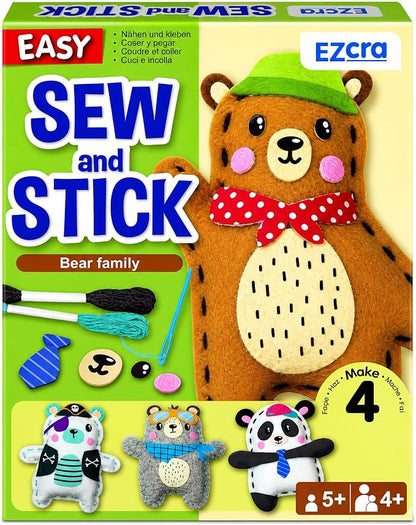 EZCRA Bear & Animal Sewing Kit for Kids Ages 4-8 - 4 Beginner Felt Craft Projects - No-Mess Arts & Crafts for Boys and Girls - Gift for Kids