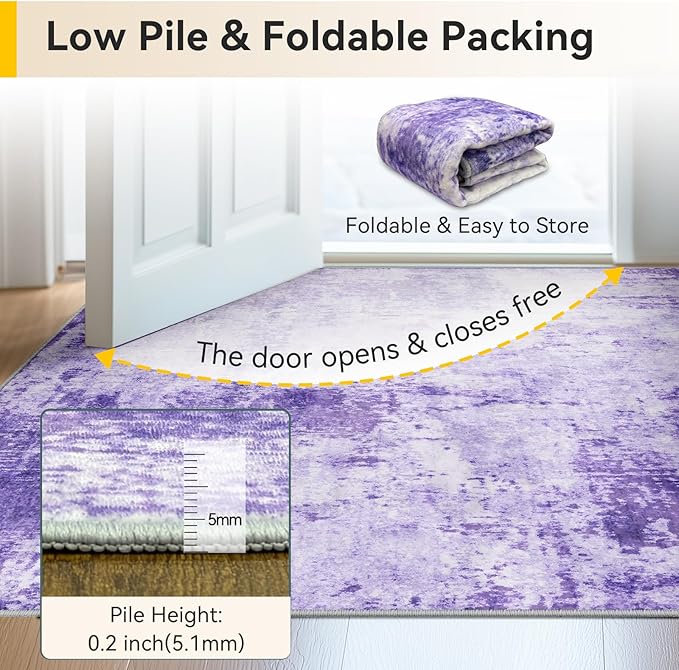 RELEANY Washable Area Rugs 3'x5' Non-Slip Modern Abstract Soft for Living Room Entryway Bedroom Kitchen, Print Pattern, Purple Gray Pink White