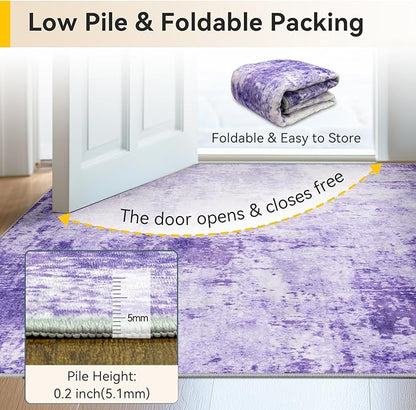 RELEANY Washable Area Rugs 3'x5' Non-Slip Modern Abstract Soft for Living Room Entryway Bedroom Kitchen, Print Pattern, Purple Gray Pink White