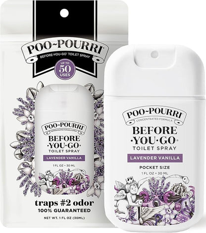 Poo-Pourri Before-You-Go Pocket Toilet Spray, Travel Essentials, Lavender Vanilla, 1 Fl Oz, Up to 50 Uses, On-The-Go Bathroom Odor Deodorizer with Essential Oils, TSA Approved Size