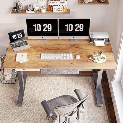FEZIBO 63 x 24 Inches Standing Desk with Drawer, Adjustable Height Electric Stand up Desk with Storage, Sit Stand Home Office Desk, Ergonomic Computer Desk, Light Rustic