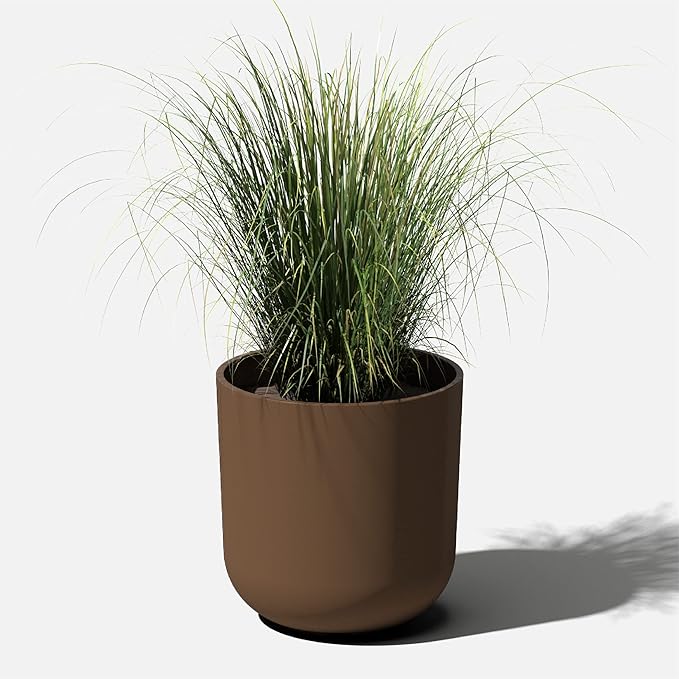 Veradek Round Lima Planter Pots for Indoor/Outdoor Garden Use | Made from Plastic & Concrete w/Drainage Holes | Modern Décor for Tall Plants, Flowers, Trees