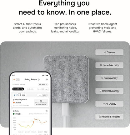 Layla Smart Home Agent 9-in-1 Smart Sensor & Air Quality Monitor (CO2, bVOC, Humidity) | Noise & Motion Detector, AC Controller, Energy Savings | Compatible with Alexa & Google Home | No Subscription