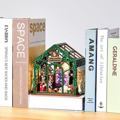 TOYQI Mini House Kit, DIY Miniature Dollhouse Book Nook Kits for Adult | 3D Wooden Puzzle Booknook with LED Light, Diorama Building Home Decor Gifts for Family Lovers