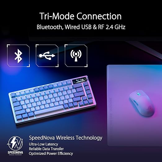 ASUS ROG Azoth Wireless Mechanical Gaming Keyboard – 75% TKL, Tri-Mode Connectivity, Hot Swappable Pre-lubed ROG NX Snow Linear Switches, PBT Keycaps, RGB, OLED Display, PC/Mac Support - White | Tri-Mode Connectivity, Hot Swappable Switches, Pre-lubed ...