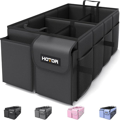 HOTOR Trunk Organizer - Car Organizer, Foldable Trunk organizer for SUVs & Sedans, Sturdy Car Organization for Car Accessories, Tools, Sundries, Black, 4 Compartments, 23.2"×16.0"×11.6"
