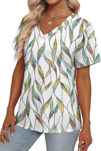 Alaroo Womens Summer Tops 2026 V Neck Short Sleeve Shirts Trendy Dressy Casual Vacation Outfits Printed