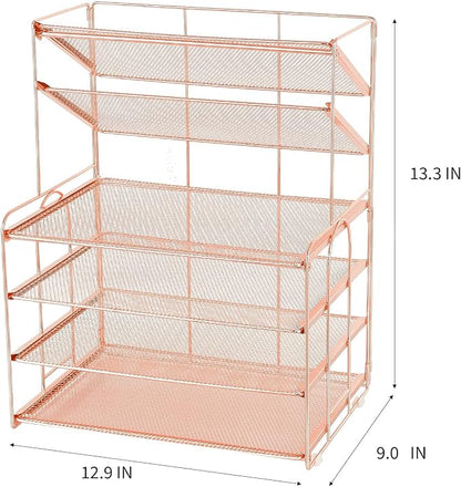 OPNICE Desk Organizers and Accessories, 6-Tier Letter Tray Paper Organizer, Desktop File Organizer, Office Desk Accessories for Office Supplies (Rose Gold)