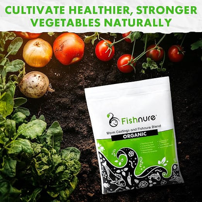 Fishnure -8 lbs Organic Fertilizer Humus Compost Made from Worm Castings and Fish Manure Vermicompost - Odor Free - Indoor and Outdoor use - for Gardens, Flowers, Herbs, Vegetables, Succulents
