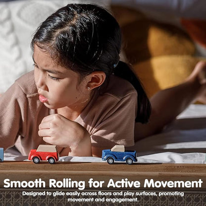 PlanToys® Blue Truck Wooden Montessori Vehicle Toy | Early Movement, Imagination and Practical Life Exploration | Eco Friendly Truck for Indoor and Outdoor Play