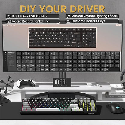 Redragon K742 Wireless Mechanical Gaming Keyboard with Knob for PC Computer | Bluetooth 5.0/2.4GHz/USB C Wireless Creamy Keyboard with Number Pad, RGB Backlits, Hot-Swappable with Linear Switches (Black)