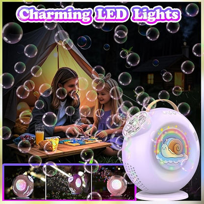 Rechargeable Bubble Machine - 15000+ Bubbles/min - 90°/360° Rotatable LED Blower for Kids Parties (Twilight Purple)