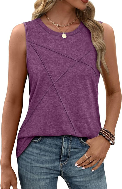 WIHOLL Women's Sleeveless Summer Crewneck Loose Fit Tank Tops