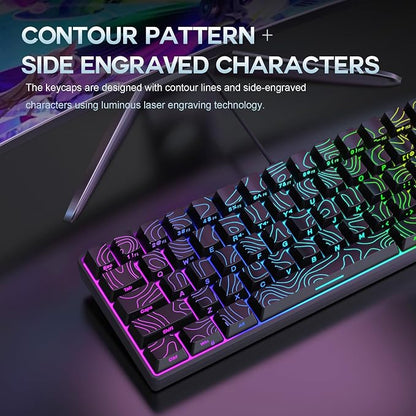 Snpurdiri 65% Wired Small Gaming Keyboard RGB 68-Key (Black) | Mini Gaming Keyboard Backlit Ultra-Compact , for PC/Mac Gamer, Typist, Travel, Easy to Carry on Business Trip