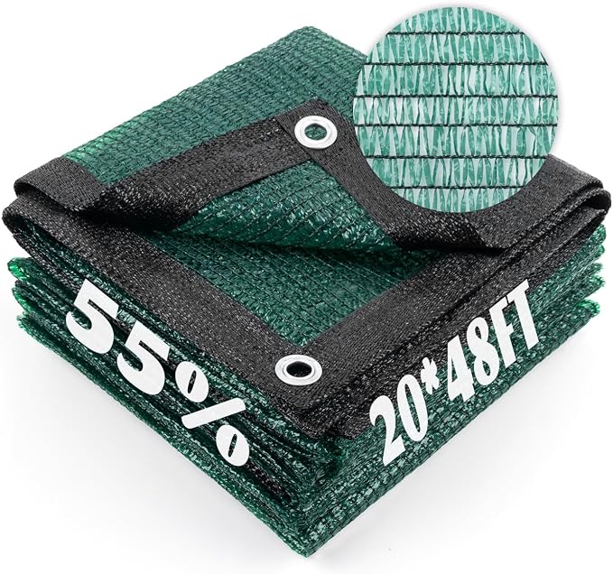Cool Area 55% Sun Shade Cloth Mesh Tarp with Grommets for Plant Cover 20x48ft Patio Canopy Garden Pergola Greenhouse Car Barn Kennel Dark Green
