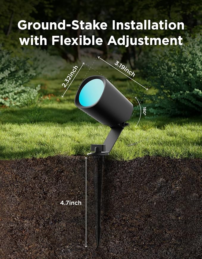 Govee Outdoor Spotlights Lite 4 Pack, IP67 Waterproof Spotlights, APP, WiFi | Landscape Lighting Work with Alexa, Matter and Google Assistant, RGBWIC Color Changing Light for Garden, Yard, Patio
