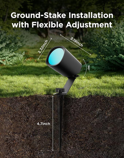 Govee Outdoor Spotlights Lite 4 Pack, IP67 Waterproof Spotlights, APP, WiFi | Landscape Lighting Work with Alexa, Matter and Google Assistant, RGBWIC Color Changing Light for Garden, Yard, Patio