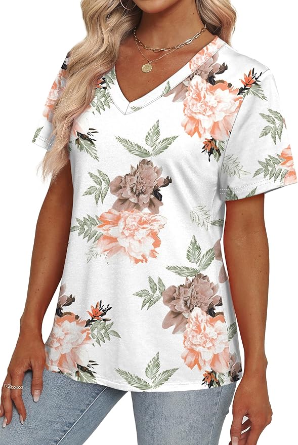 Alaroo Womens Summer Tops 2026 V Neck Short Sleeve Shirts Trendy Dressy Casual Vacation Outfits Printed