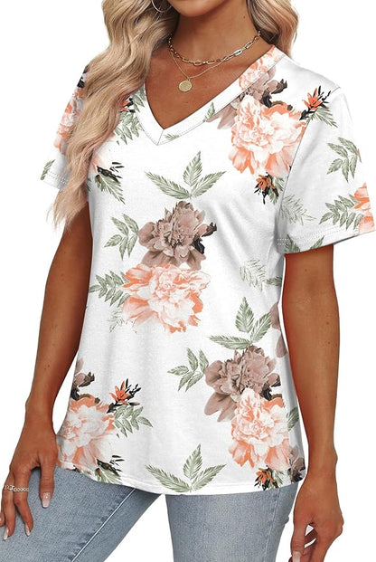 Alaroo Womens Summer Tops 2026 V Neck Short Sleeve Shirts Trendy Dressy Casual Vacation Outfits Printed