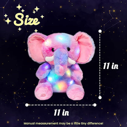 Hopearl LED Plush Elephant Colorful Lighting Up Stuffed Animal Elephish Floppy Night Lights Glow in The Dark Birthday Festival for Kids Toddler Girls, Rainbow, 11''