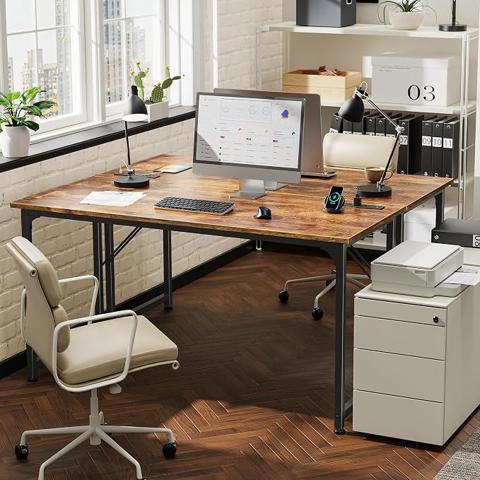 PRAISUN 55 X 20 Inch Computer Desk, Power Outlets, USB-C, Rustic Brown | Office Desk with 4 AC Outlets, USB & USB-C, Sturdy Metal Frame, Spacious Desktop for Work, Writing, Study & Gaming