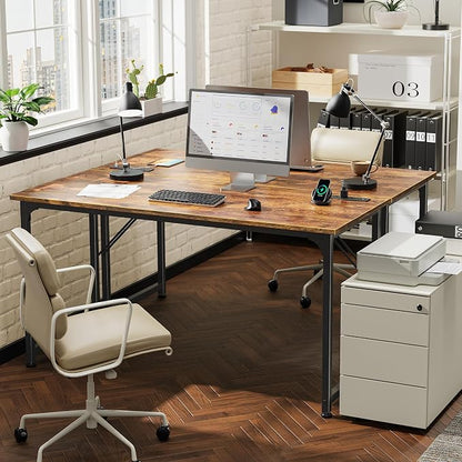 PRAISUN 55 X 20 Inch Computer Desk, Power Outlets, USB-C, Rustic Brown | Office Desk with 4 AC Outlets, USB & USB-C, Sturdy Metal Frame, Spacious Desktop for Work, Writing, Study & Gaming