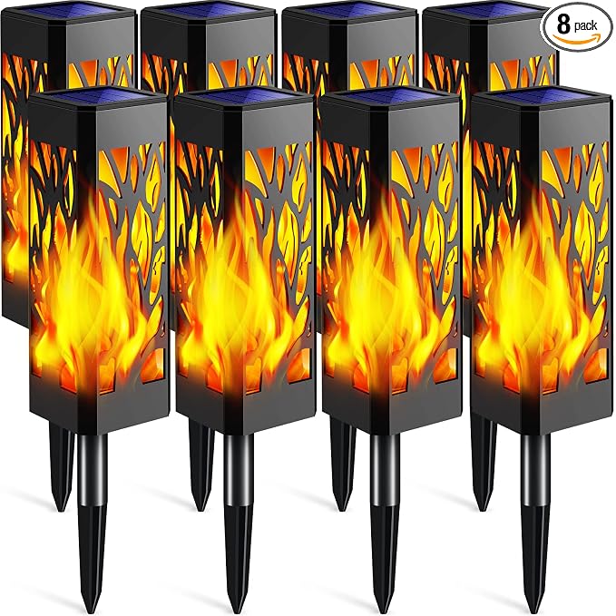TomCare Flickering Flames Pathway Lights Solar Powered Decorative Garden Waterproof Torch Outdoor Landscape Lighting for Yard Patio
