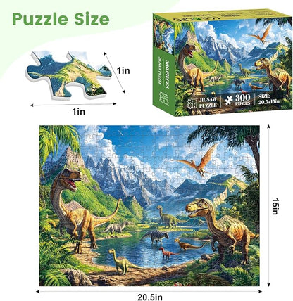 300 Pieces Dinosaur Puzzles for Adults, Lake Animals Puzzle for Adults Children, Tyrannosaurus Puzzle 300 Pieces, Gift for Birthday, Home Decor, Fun for Family Entertainment(20.5 * 15 in)