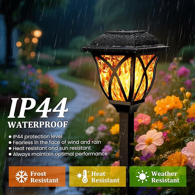 GIGALUMI Solar Lights Outdoor Waterproof, 8 Pack Flickering Flame LED Lights, Garden Decor for Yard, Patio, Landscape, Planter, Walkway