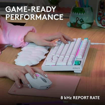 Logitech G316 X 98 Mechanical Gaming Keyboard (Linear) - White | Hot-Swappable Linear Mechanical Switches, Gasket Design, PBT Keycaps, <8Khz, LIGHTSYNC RGB, Dot-Matxix LED Display, USB-C