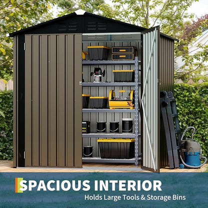 6X4 FT Outdoor Storage Shed, Galvanized Steel Outdoor Storage Shed, 130 Cu Ft Weather Resistant Garden Tool Sheds with Door & Sloped Roof, Multi-Use Shed for Bikes