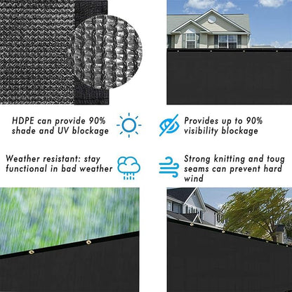 UPGRADE Privacy Fence Screen 4'x72' Black Outdoor 90% Visibility Blockage 170 GSM Mesh Shade Cover Panels for Backyard,Balcony,Home Decoration with Zip Ties,Customized Avaliable