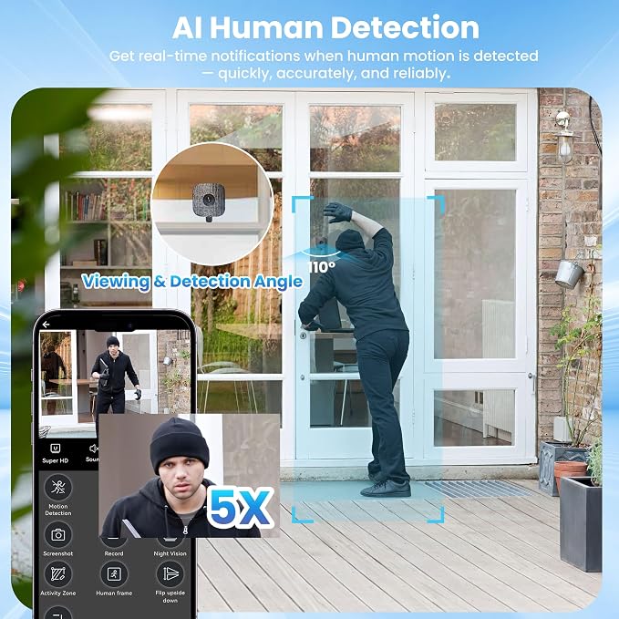vebiliki 【2 Pack】 Window Cameras with 32GB SD Cards, 2K 3MP Indoor Cameras for Home Security, AI Starlight Color Night Vision, Easy Install & Use, 24/7 Recording, Support 5GHz & 2.4GHz WiFi