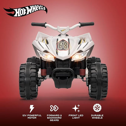 Hot Wheels - 12V ATV Ride On Toy for Kids, LED Headlights, Battery Powered