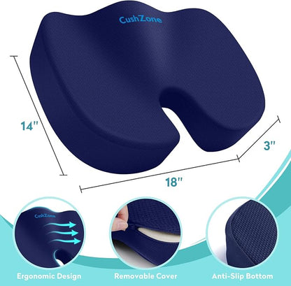 Office Chair Seat Cushion, Cooling Gel Enhanced Memory Foam Cushion for Long Sitting - Back, Sciatica, Coccyx, Tailbone Pain Relief Pillow - for Office, Gaming, Car, Wheelchair - Blue, Large