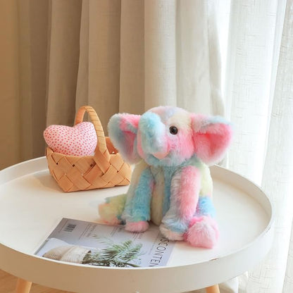 Hopearl Adorable Plush Calf Elephant Toy Floppy Elephish Ultra Soft Haggable Stuffed Animal Holiday Birthday Gift for Boys Girls Kids Toddlers, Rainbow, 9''