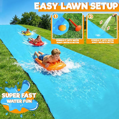 40 FT X 7FT Extra Long n Width Slip Water Slide, Heavy Duty Lawn Water Slides and 3 Bodyboards 6 Stakes, Summer Outdoor Water Toys for Kids Teens and Adults Backyard Beach Swimming Pool Party