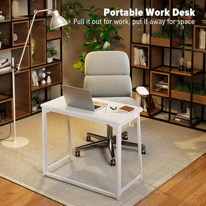 WOHOMO Folding Desk, 31.5" Foldable Computer Table for Small Spaces, White | Easy Assembly and Fold, Sturdy Home office desks for Study Bedroom Dorm Space Saving Writing Work Apartment