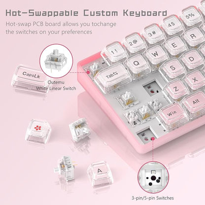 Womier 60% Keyboard Gaming Pink - Wired Pink Creamy Mechanical Keyboard | Hot-Swappable RGB Custom Mini Key board with Arrow Keys/Software Supported, Prelubrication Linear Switch (WK68-Pink)